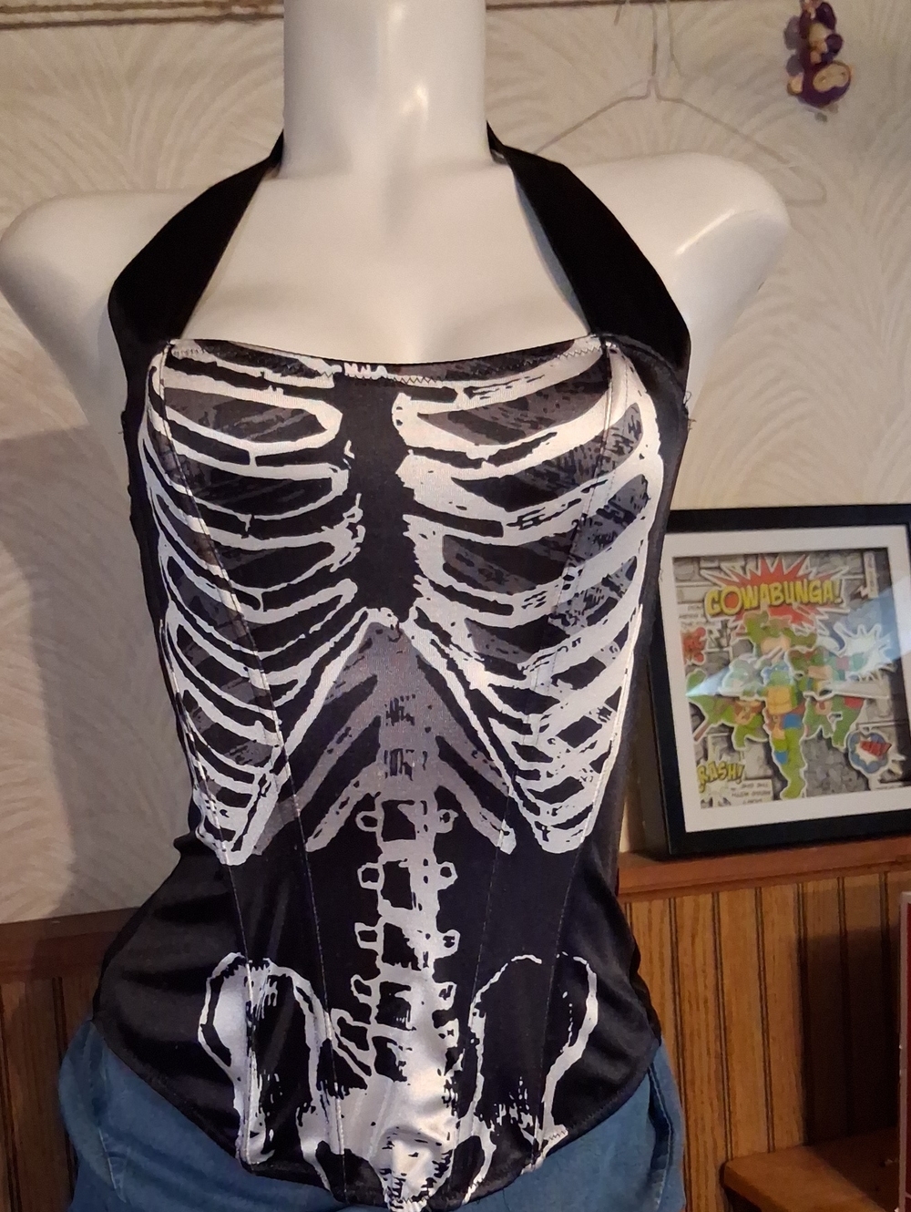 Spirit Black and White Skeleton Halter Bustier Top
